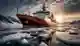 создай реалистичную фотографию мощного ледокола Polar Security Cutter, рассекающего арктический лёд на рассвете