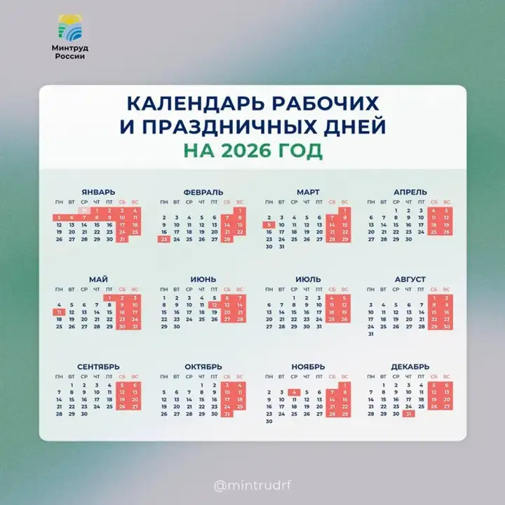 Новогодние каникулы 2026: календарь выходных и рабочих дней